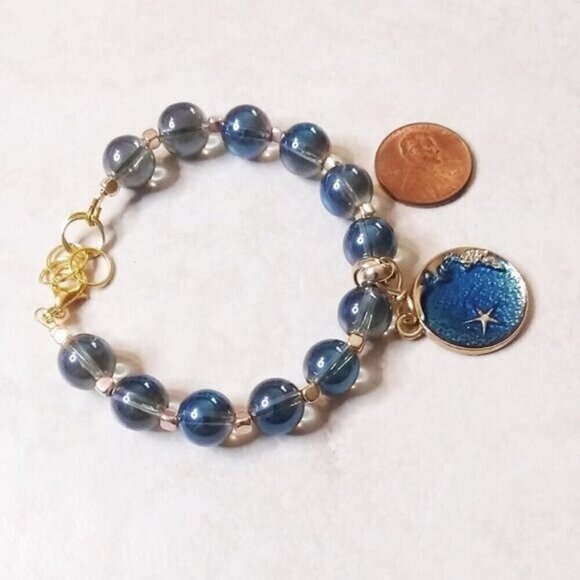 Moon Goddess Jewelry! Blue Moon Charm! Beaded Bracelet - Fits 6-7.5" Wrists - Picture 5 of 9